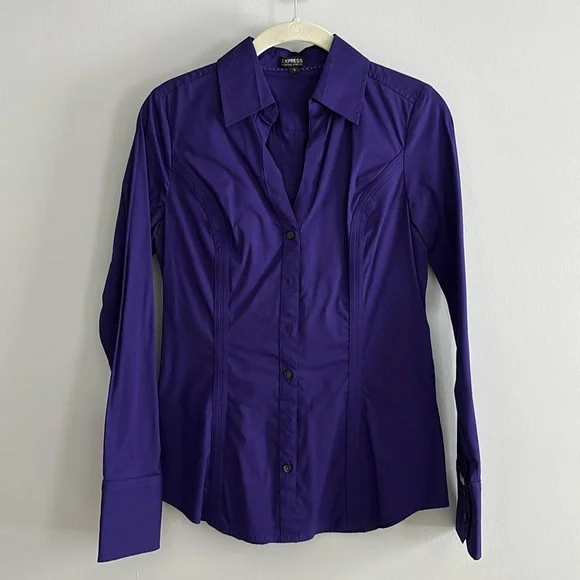 express purple dress shirt Express animal print button down long sleeve stretch dress shirt xs purple black